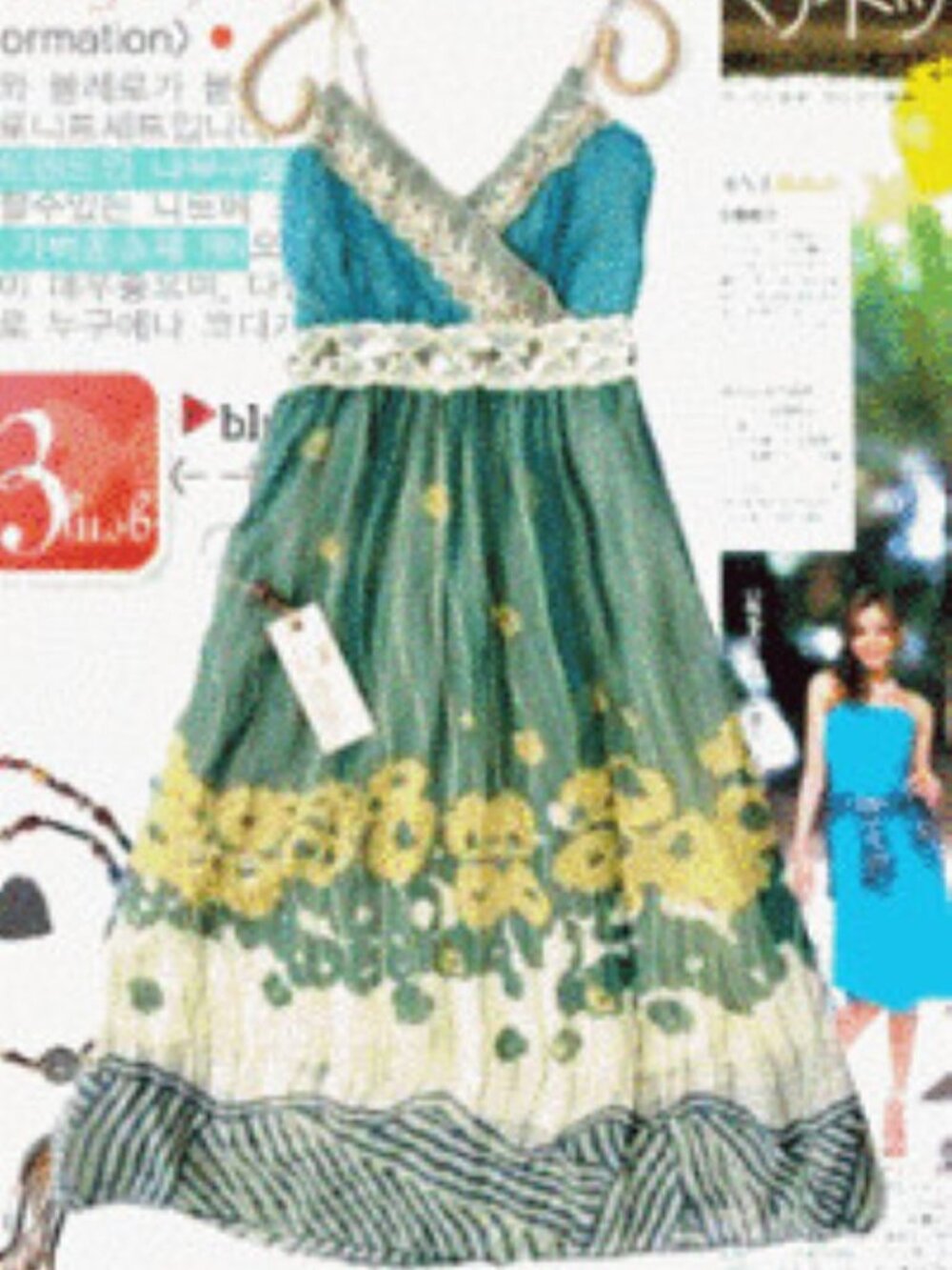 Lace trim embroidered geometric waist belt teal floral dress size 6